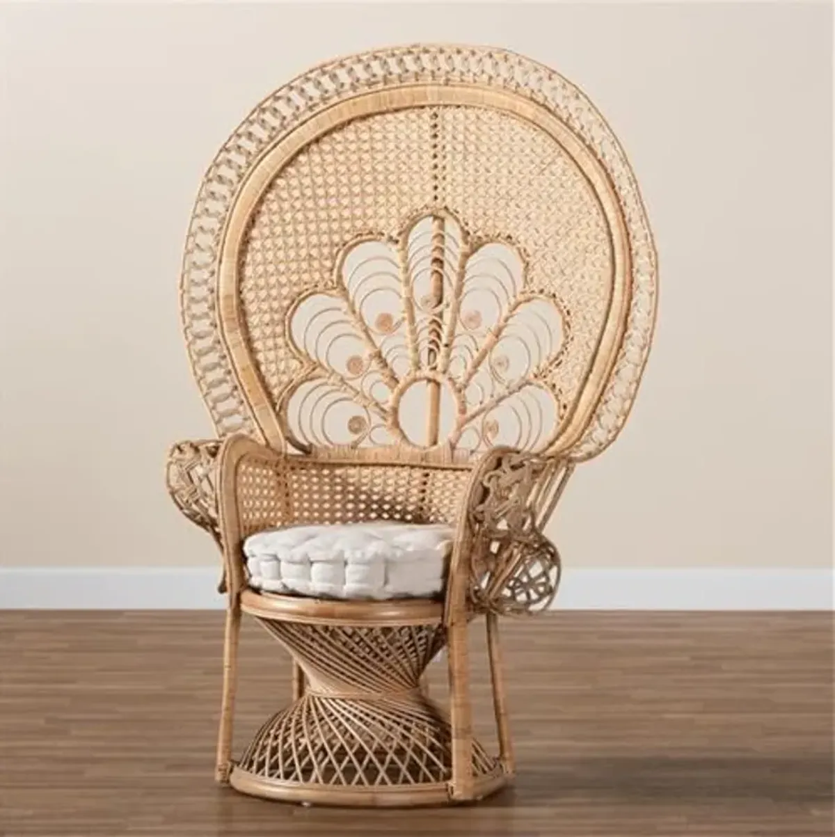 Baxton Studio Ediva Modern Bohemian Natural Brown Rattan Peacock Accent Chair