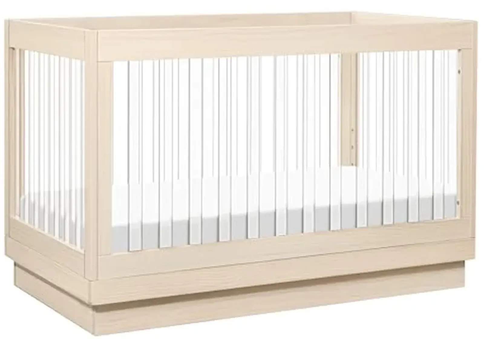 Babyletto Harlow Acrylic 3-in-1 Convertible Crib with Toddler Bed Conversion Kit in Washed Natural with Acrylic Slats, Greenguard Gold Certified