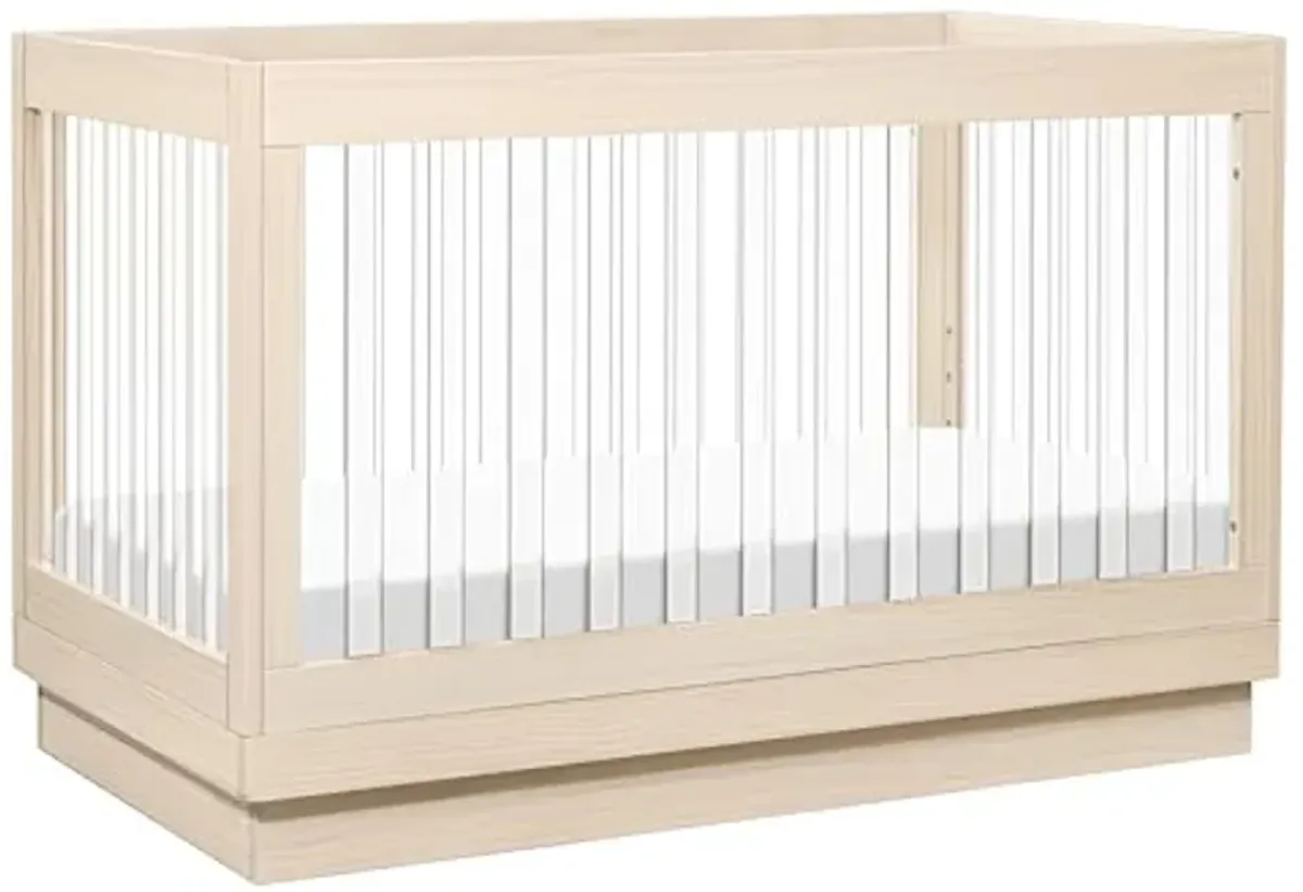 Babyletto Harlow Acrylic 3-in-1 Convertible Crib with Toddler Bed Conversion Kit in Washed Natural with Acrylic Slats, Greenguard Gold Certified