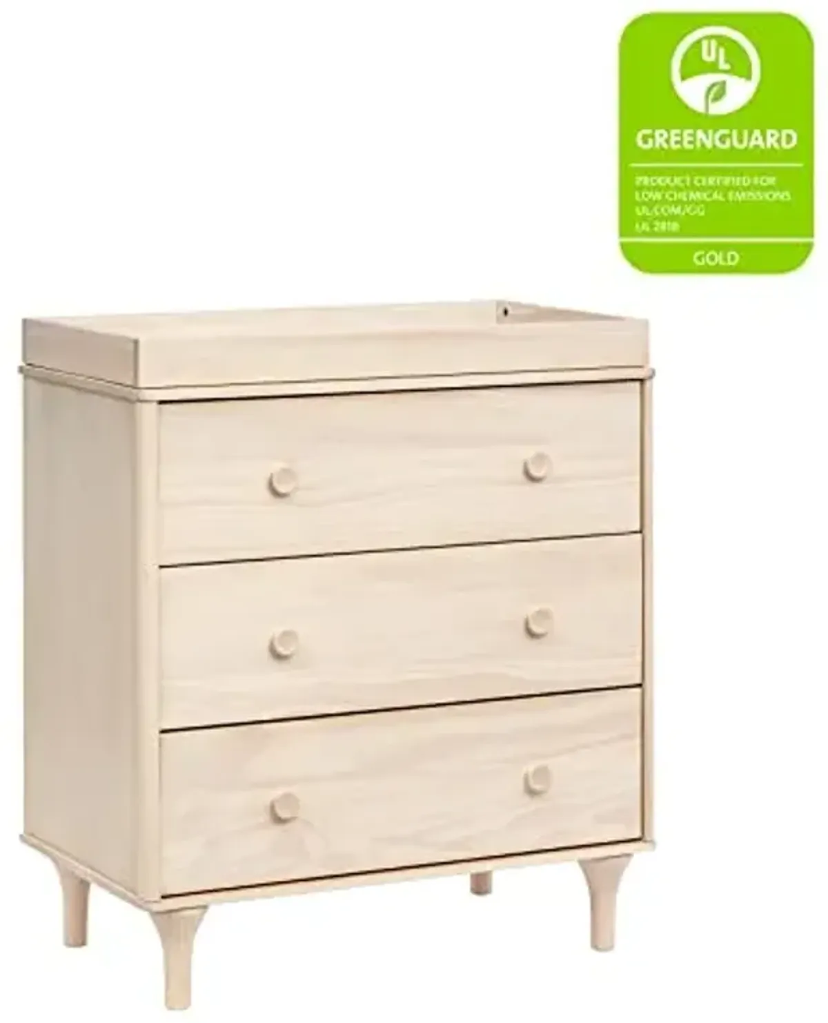 babyletto Lolly Changing Table Dresser Combo w/Removable Tray - GREENGUARD Gold Certified 3 Drawer Baby Dresser with Changing Table Top - Easy to Assemble Diaper Station for Nursery, Washed Natural