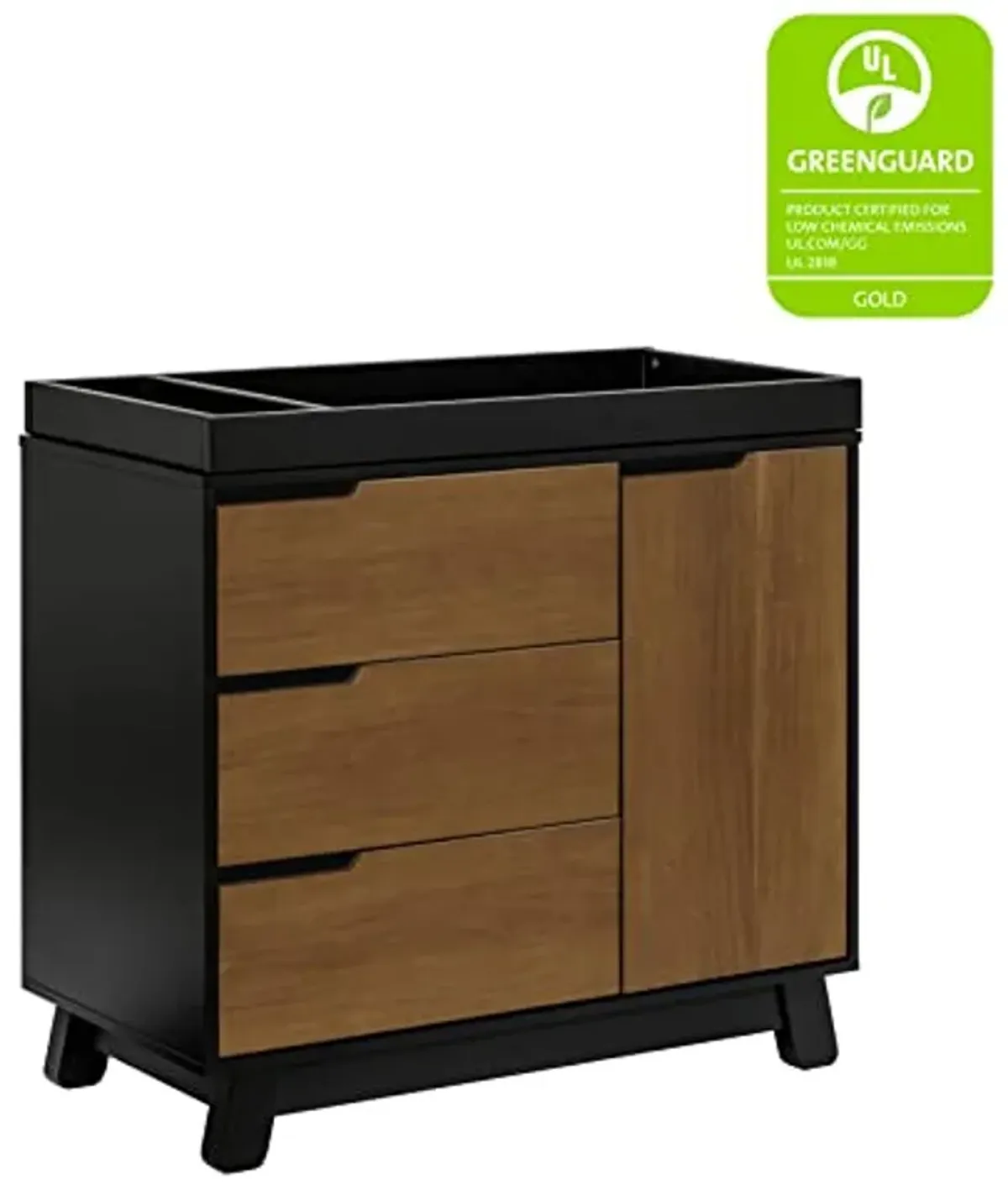 Babyletto Hudson 3-Drawer Changer Dresser with Removable Changing Tray in Black/Natural Walnut, Greenguard Gold Certified