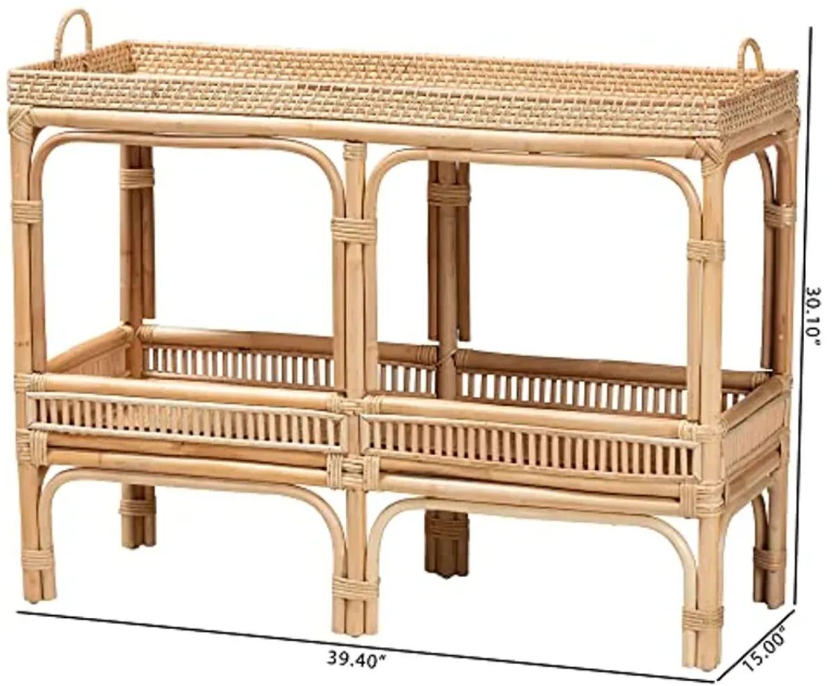 Baxton Studio Lombok Natural Rattan Console Table, 2-Tier