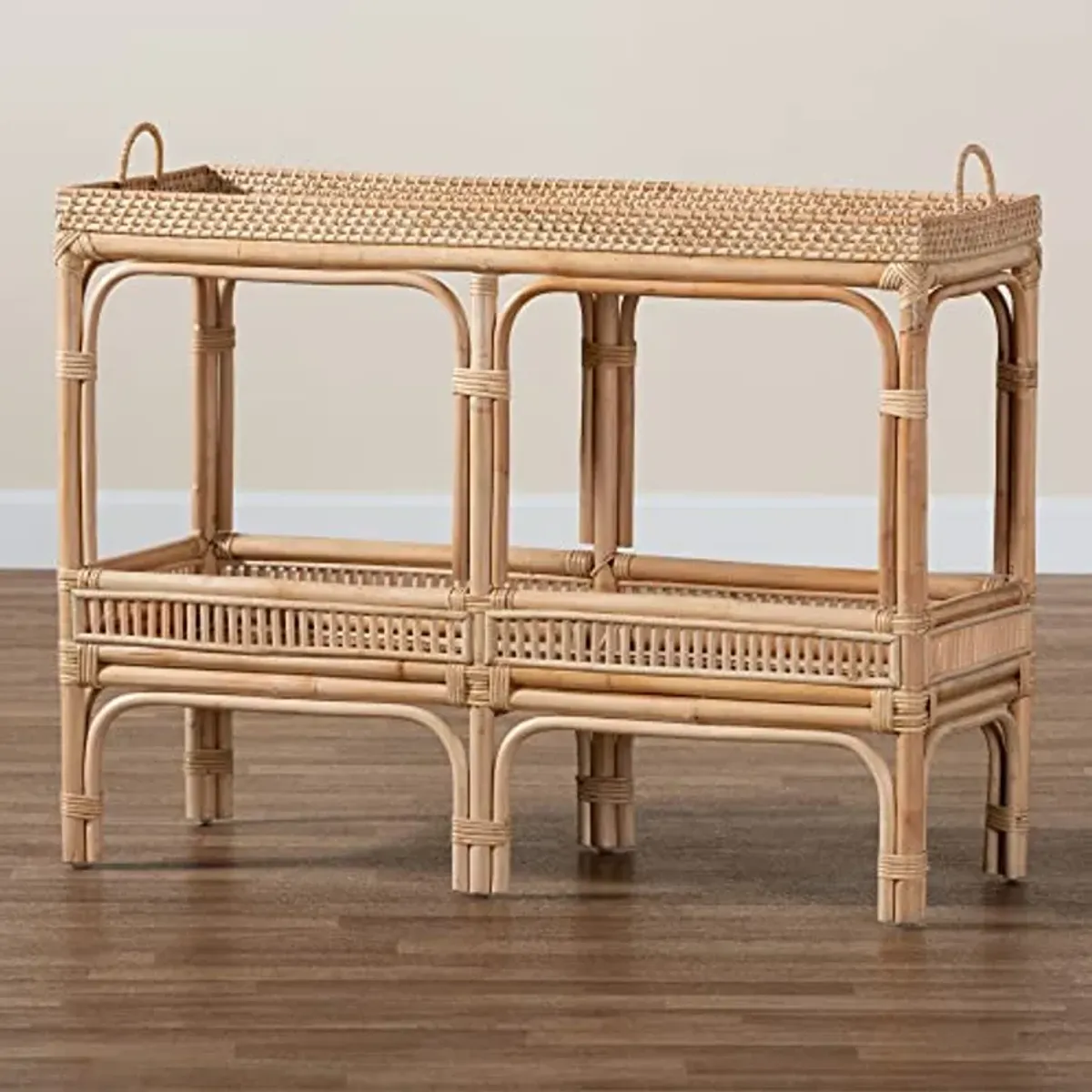 Baxton Studio Lombok Natural Rattan Console Table, 2-Tier