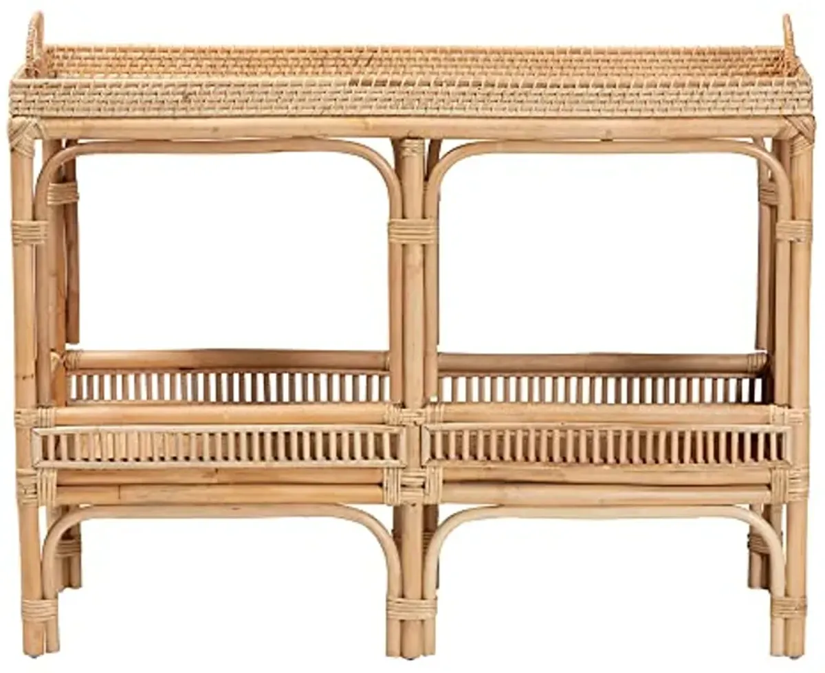 Baxton Studio Lombok Natural Rattan Console Table, 2-Tier