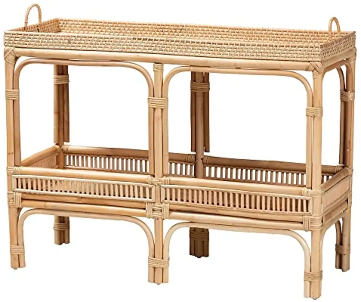 Baxton Studio Lombok Natural Rattan Console Table, 2-Tier