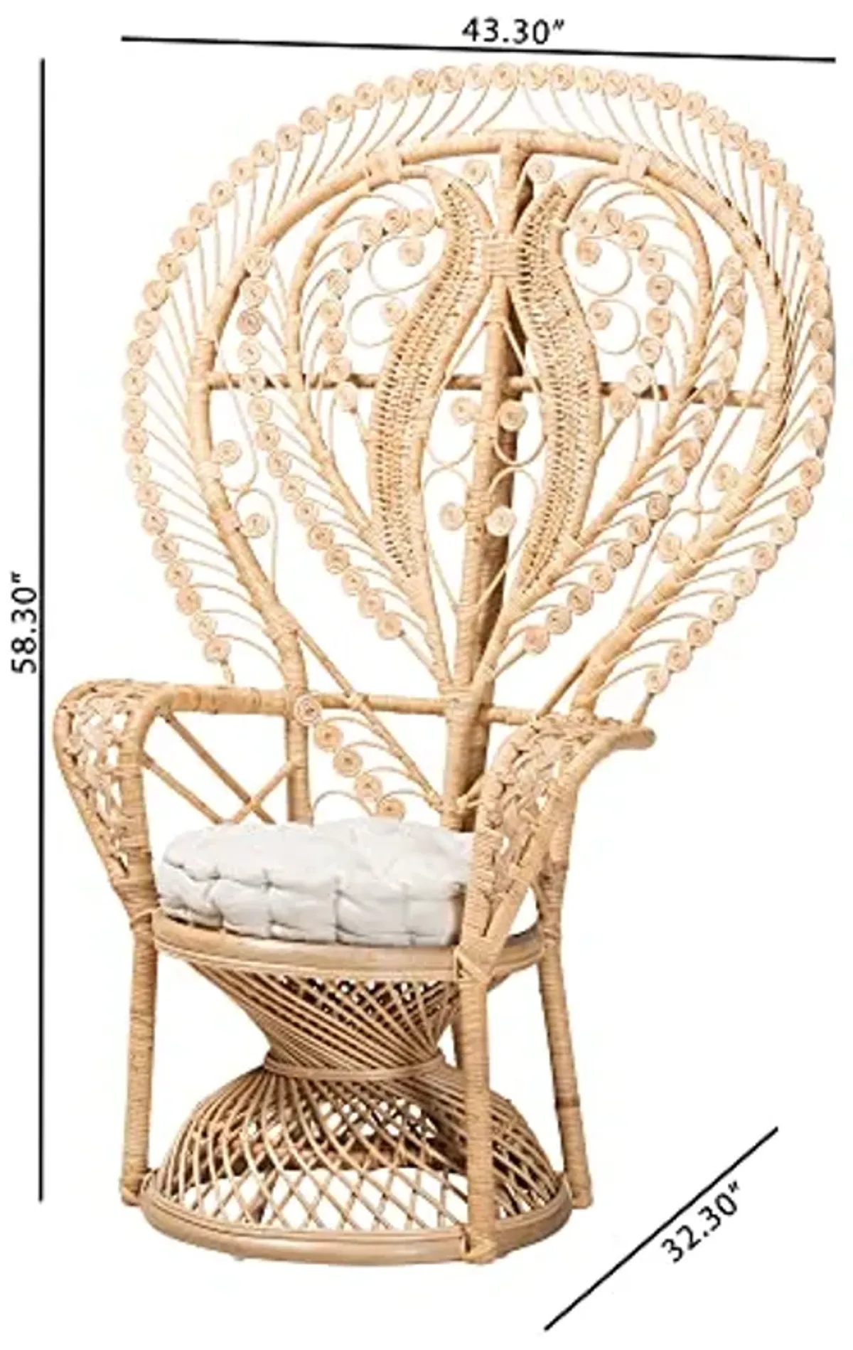 Bali & pari Fedra Modern Bohemian Natural Rattan Peacock Chair