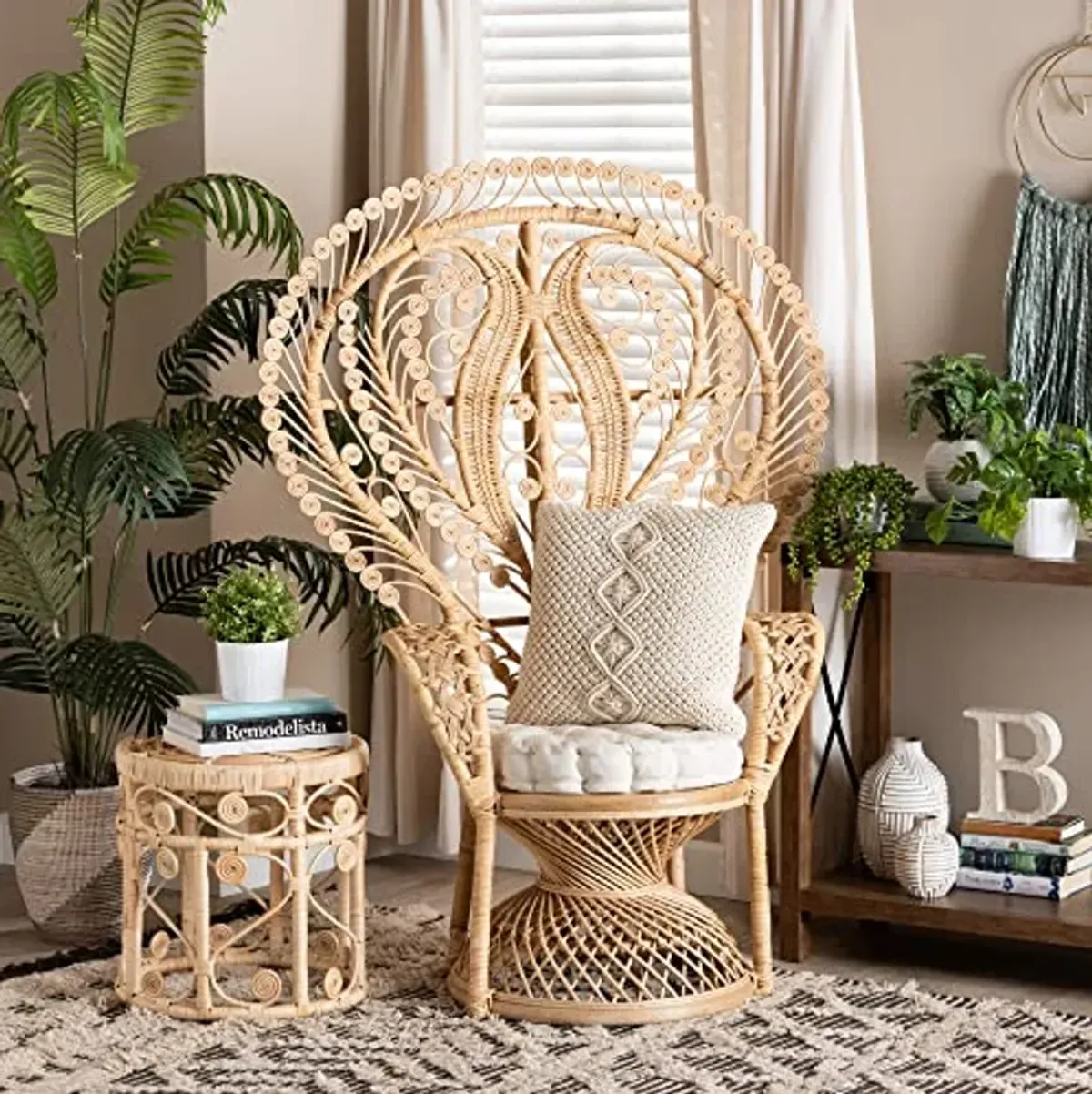 Bali & pari Fedra Modern Bohemian Natural Rattan Peacock Chair