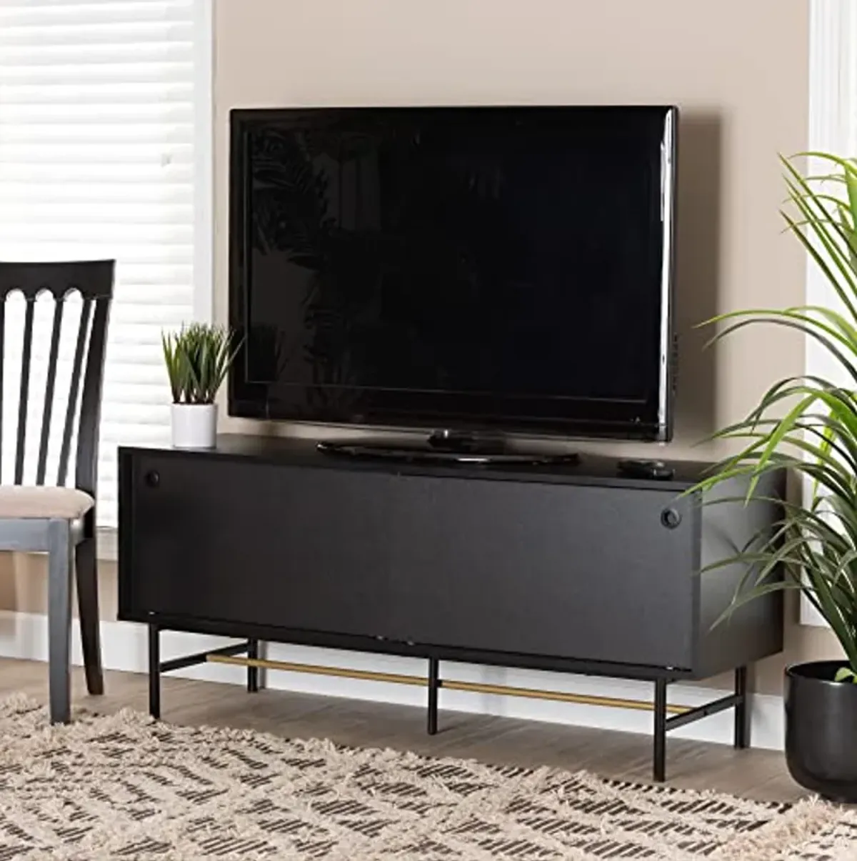 Baxton Studio Truett TV Stand, One Size, Dark Brown/Black/Gold