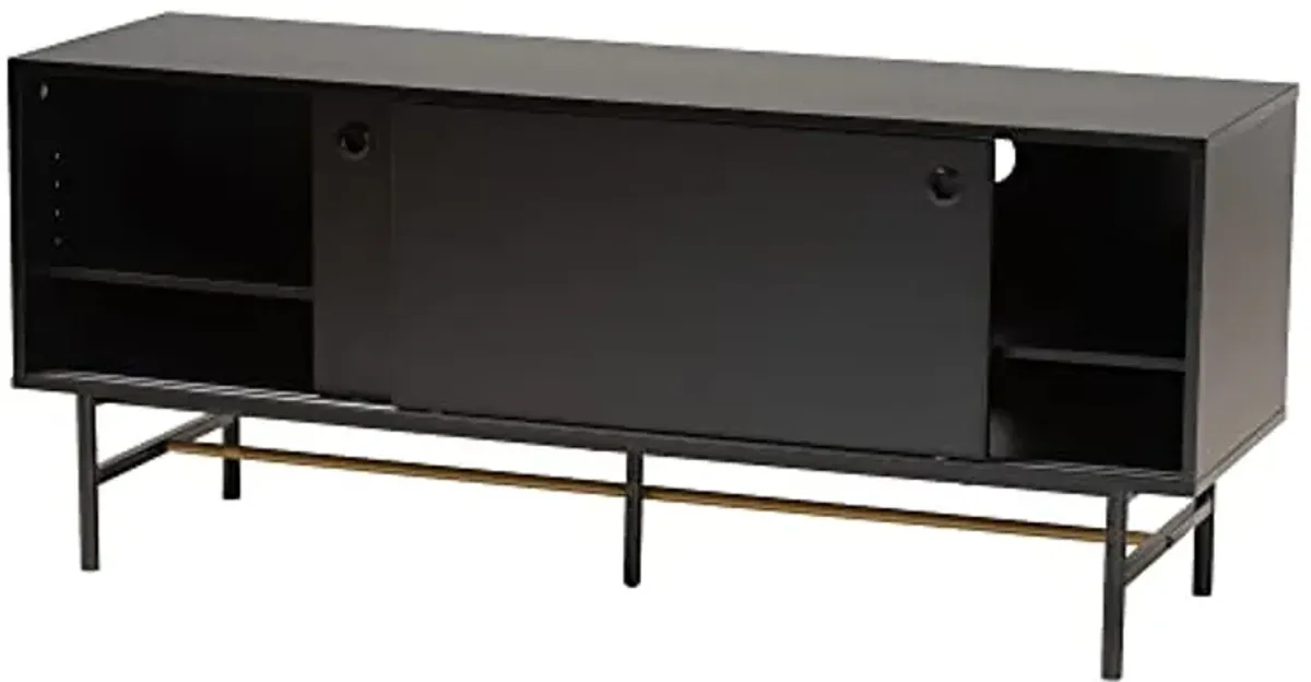 Baxton Studio Truett TV Stand, One Size, Dark Brown/Black/Gold