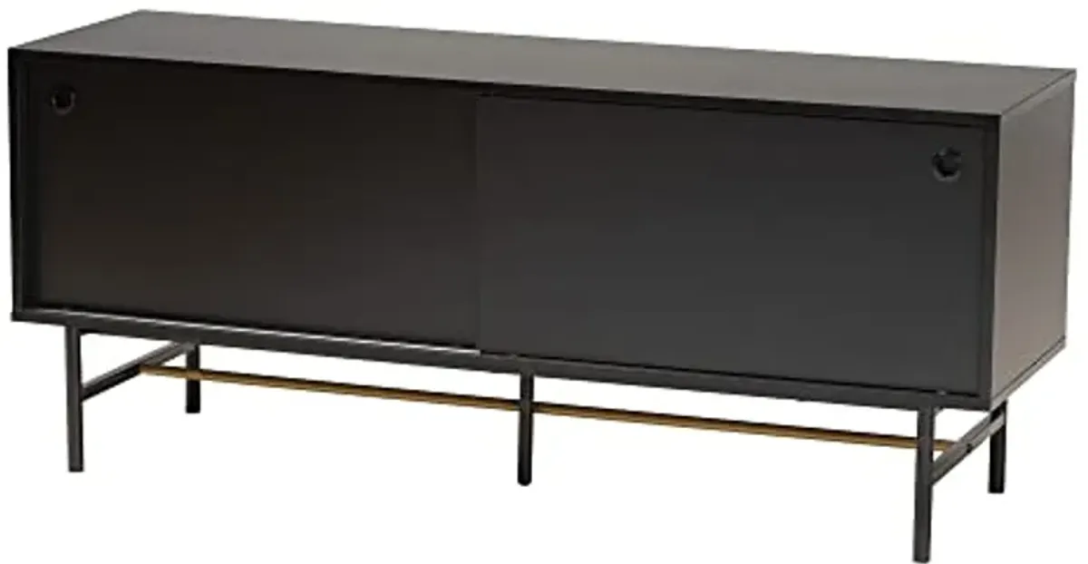 Baxton Studio Truett TV Stand, One Size, Dark Brown/Black/Gold