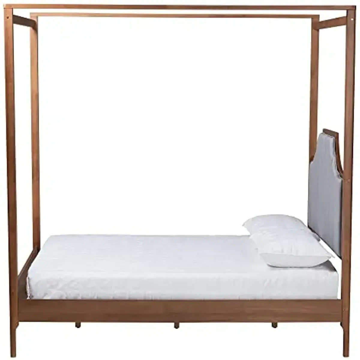Baxton Studio Dakota Platform Canopy Bed, Queen, Light Grey/Ash Walnut