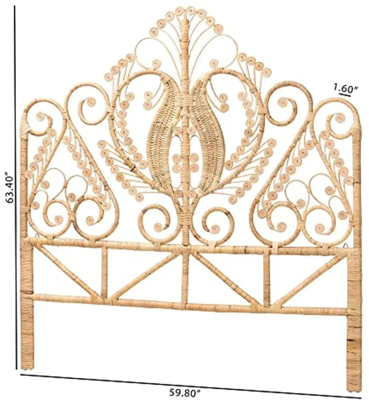 Baxton Studio Caelinus Natural Rattan Standalone Headboard, Queen