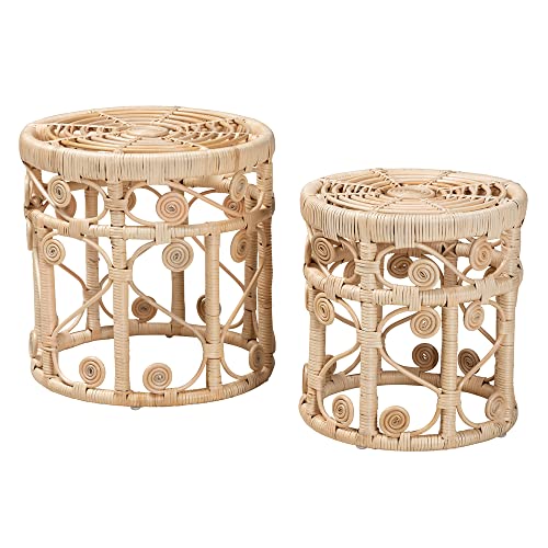 Baxton Studio Bowie Natural Rattan Nesting End Table, 2-Piece Set