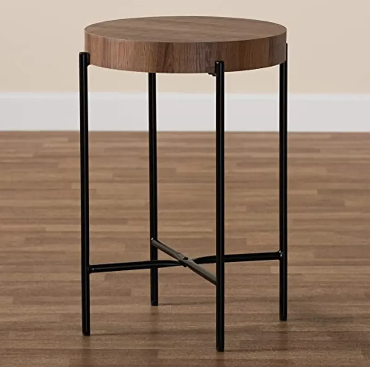 Baxton Studio Savion End Table, One Size, Walnut Brown/Black