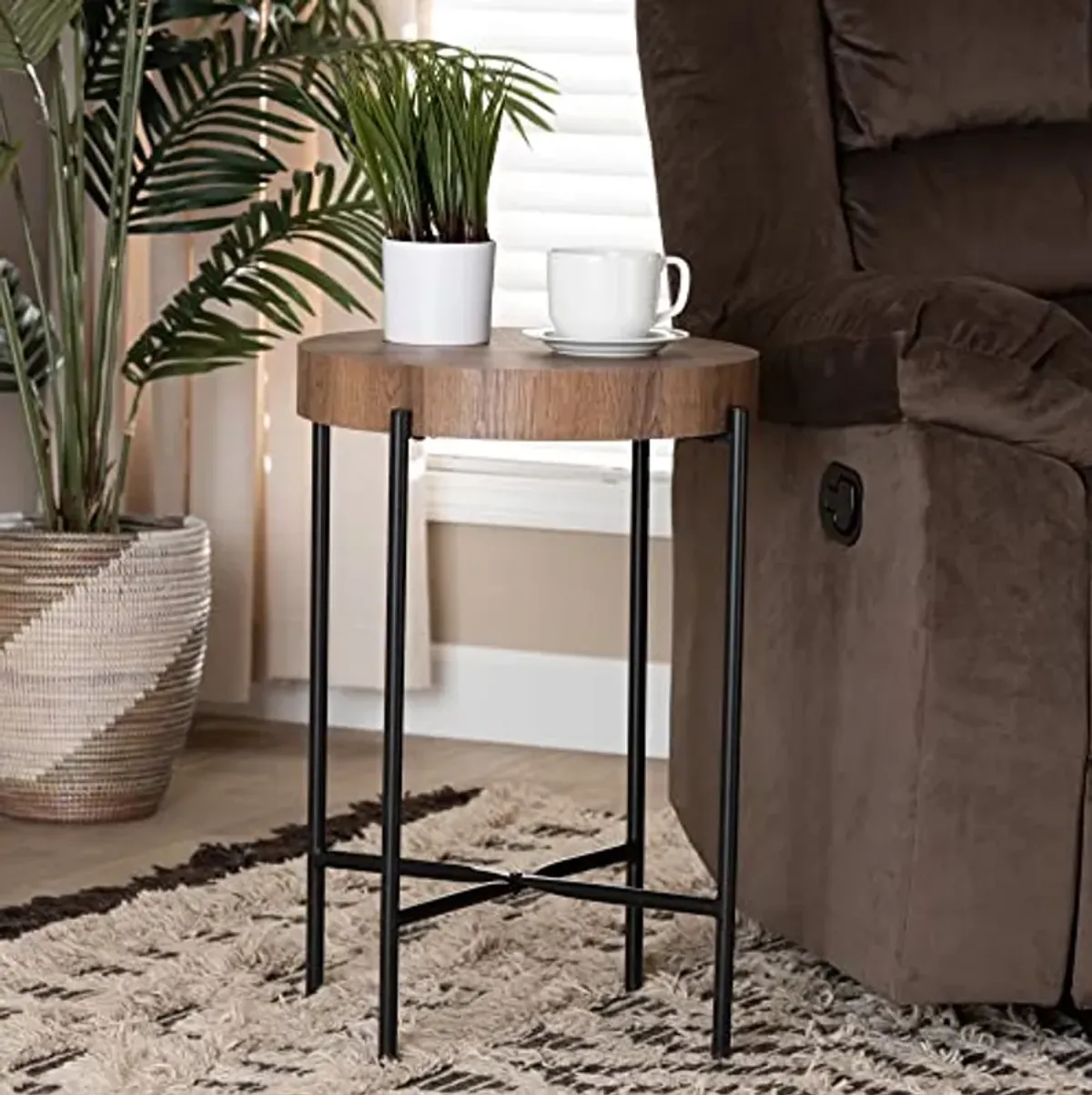 Baxton Studio Savion End Table, One Size, Walnut Brown/Black