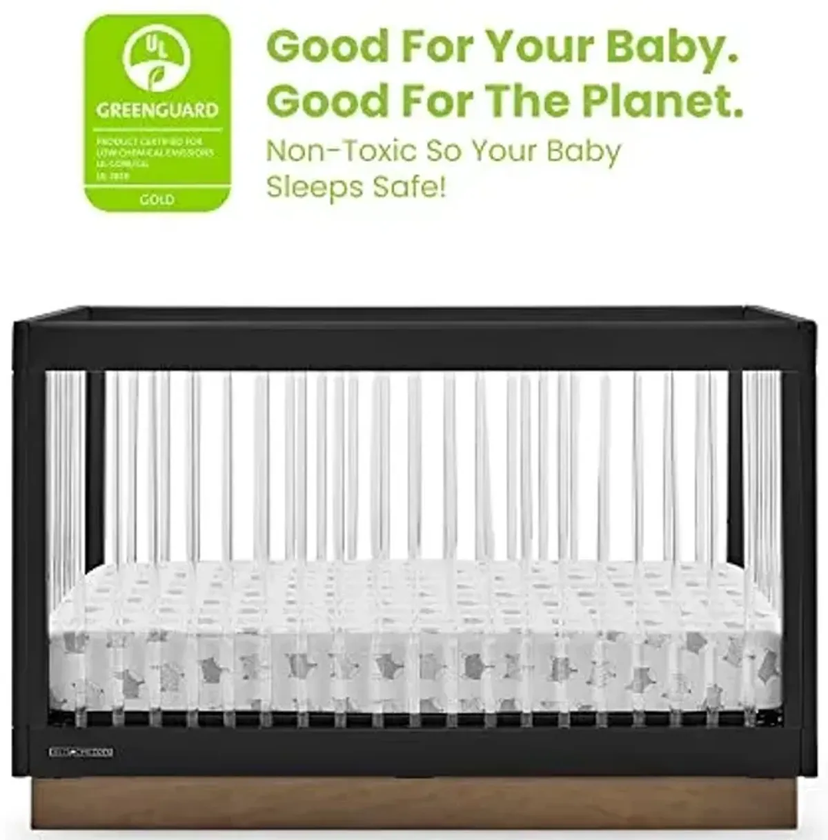 Delta Children James Acrylic 4-in-1 Convertible Crib - Greenguard Gold Certified, Midnight Grey/Acorn