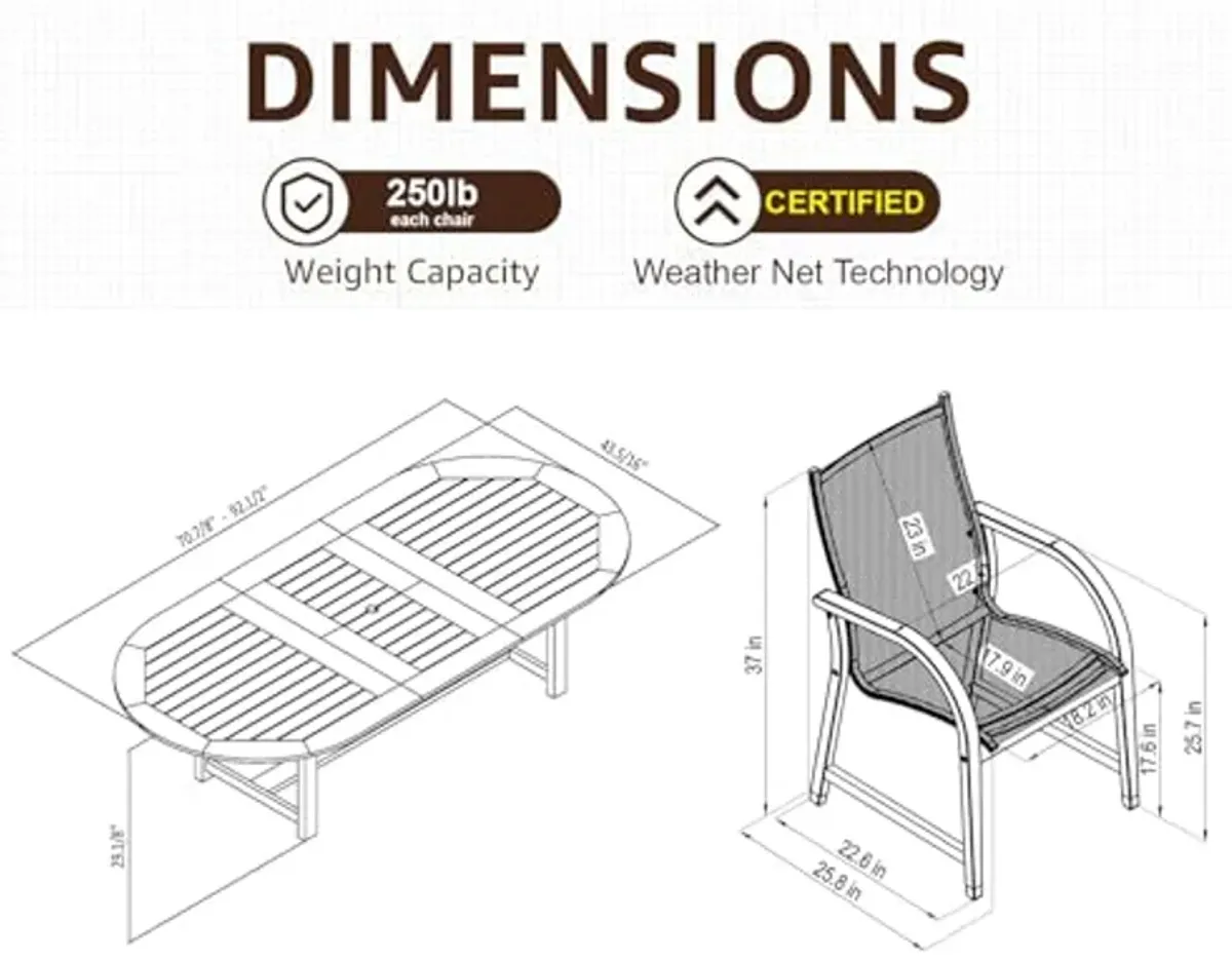 Amazonia Arizona 9 Piece Oval Patio Dining Set | Eucalyptus Wood | Ideal for Outdoors and Indoors, Black