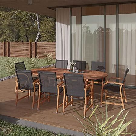 Amazonia Arizona 9 Piece Oval Patio Dining Set | Eucalyptus Wood | Ideal for Outdoors and Indoors, Black