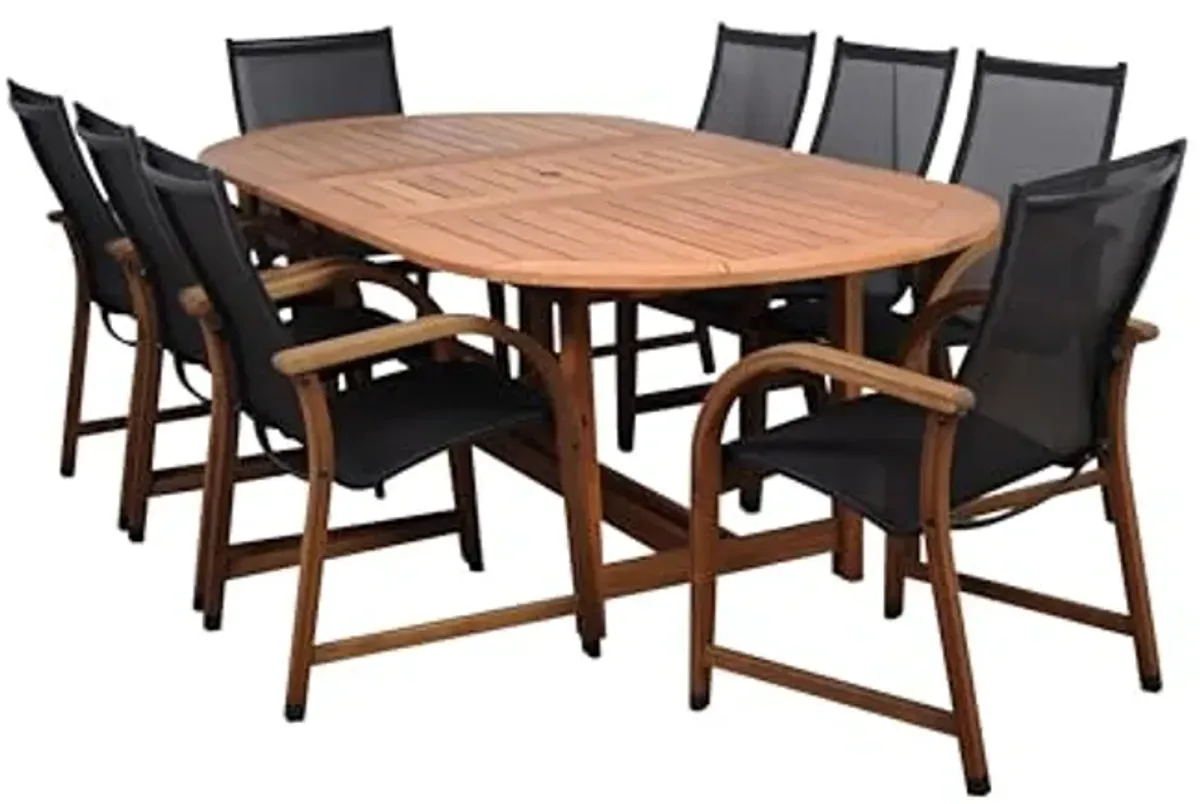 Amazonia Arizona 9 Piece Oval Patio Dining Set | Eucalyptus Wood | Ideal for Outdoors and Indoors, Black