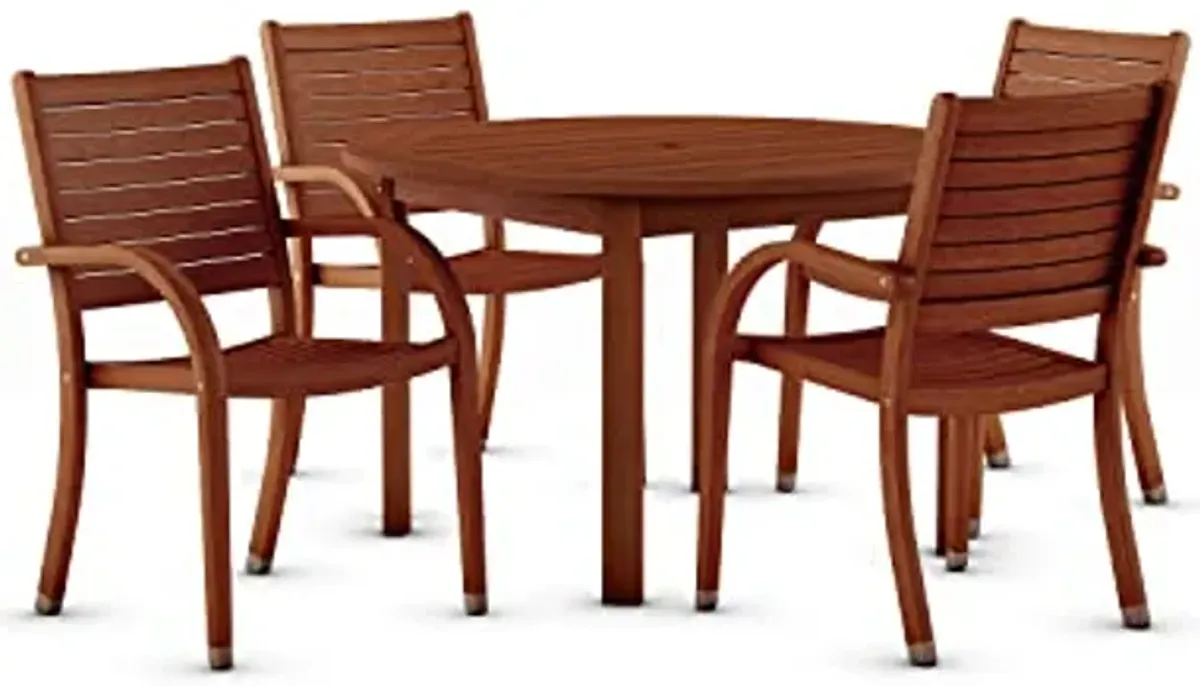 Amazonia Arizona 5 Piece Round Patio Dining Set | Eucalyptus Wood | Ideal for Outdoors and Indoors, Dark Teak Finish