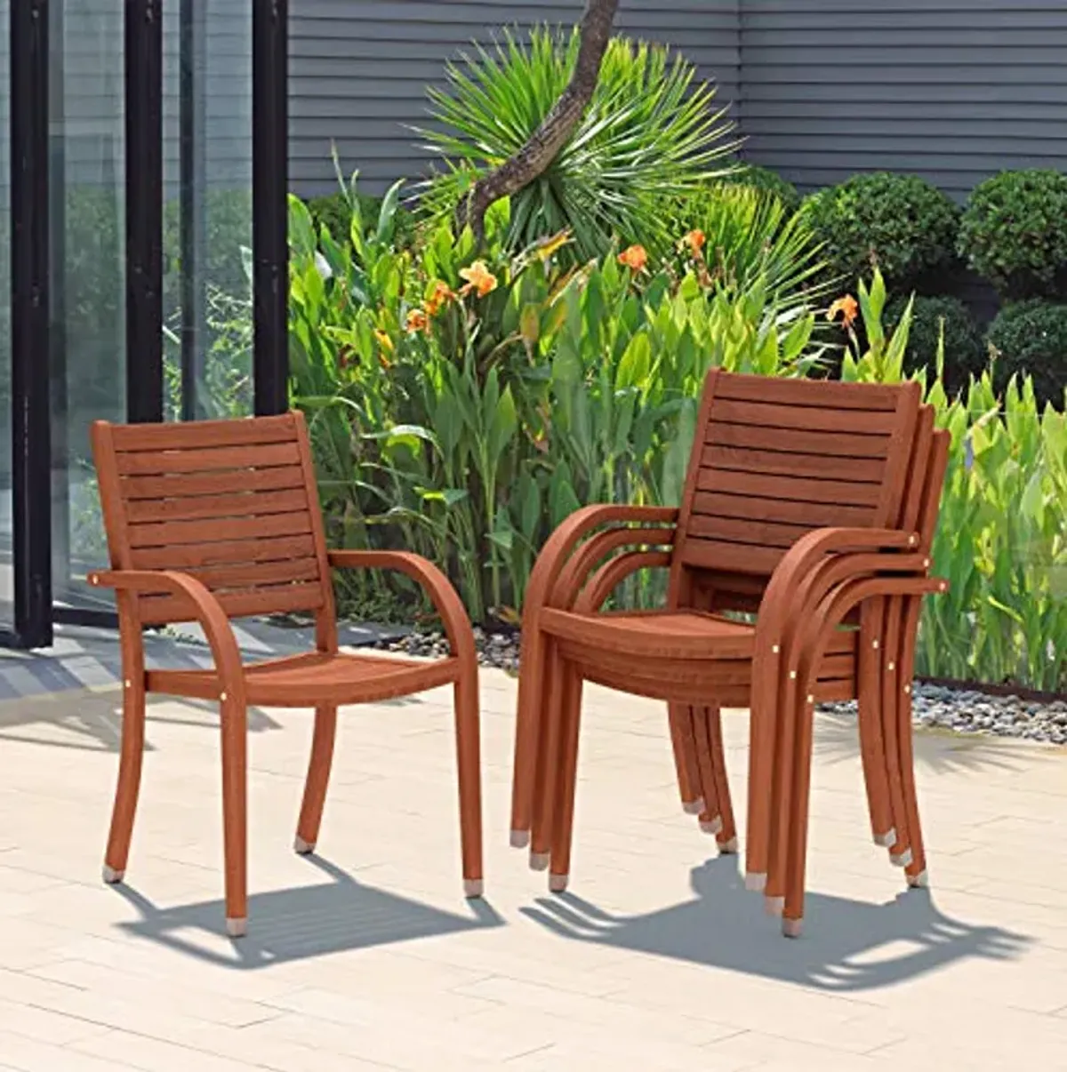 Amazonia Arizona 5 Piece Round Patio Dining Set | Eucalyptus Wood | Ideal for Outdoors and Indoors, Dark Teak Finish