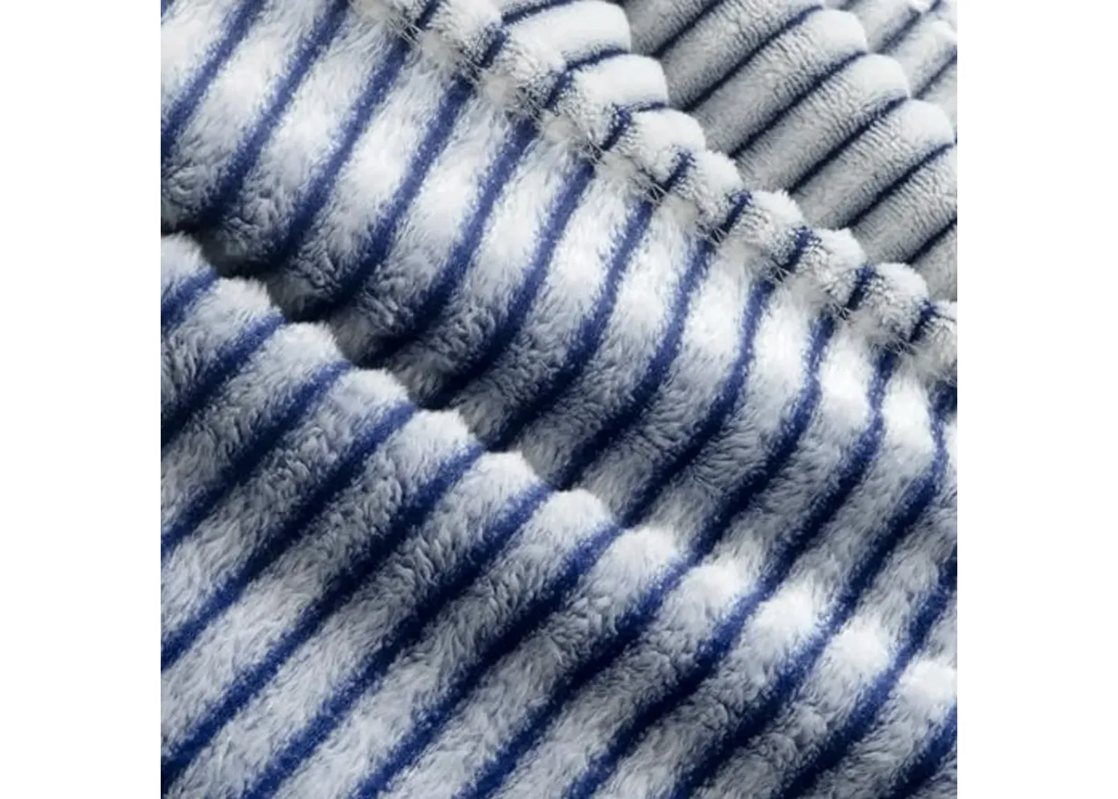 Lush Decor Super Cozy Soft Fluffy Ribbed Faux Fur Oversized Kids College Dorm Bedspread/Blanket, Twin XL, White & Navy - Warm Fuzzy Blanket for Bed