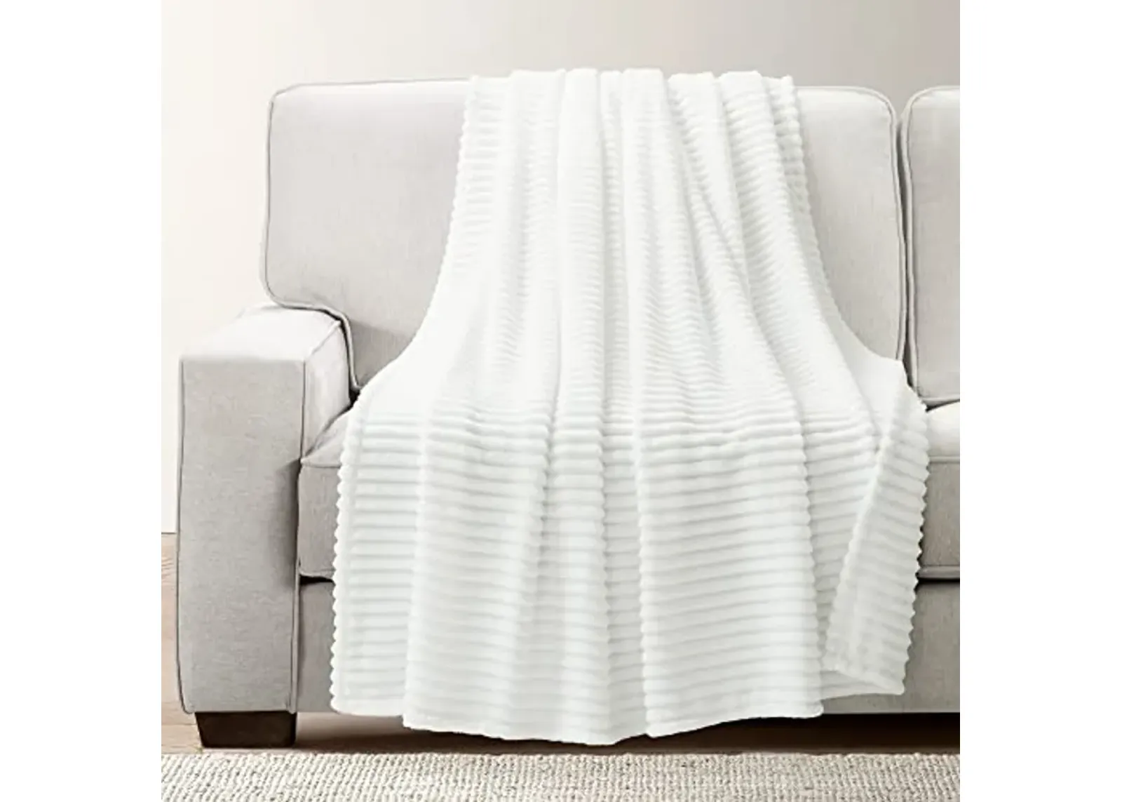 Lush Decor Super Cozy Ultra Soft Ribbed Faux Fur Throw Blanket, 60" x 50", White