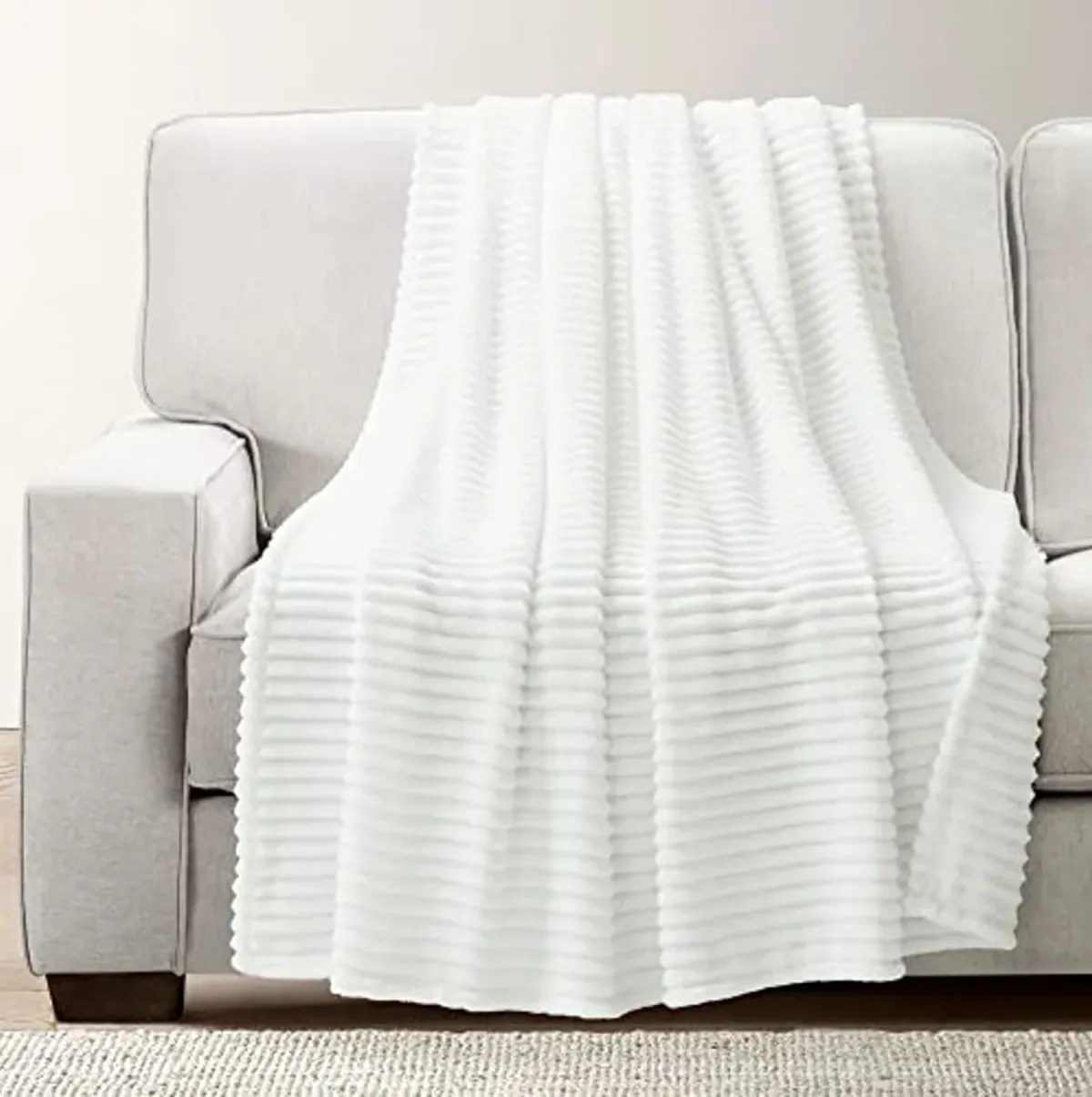 Lush Decor Super Cozy Ultra Soft Ribbed Faux Fur Throw Blanket, 60" x 50", White