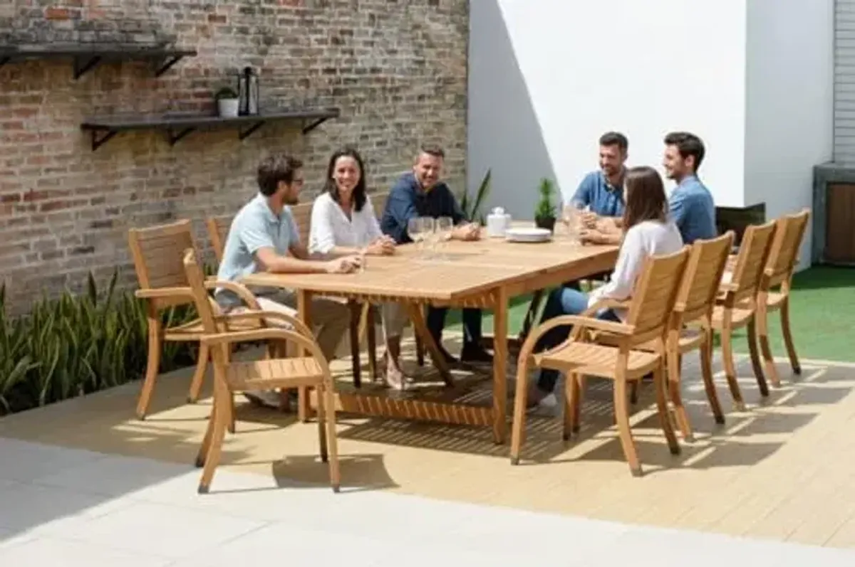 Amazonia Berlin 11-Piece Rectangular Extendable Patio Dining Set | Teak Finish | Ideal for Outdoors and Indoors