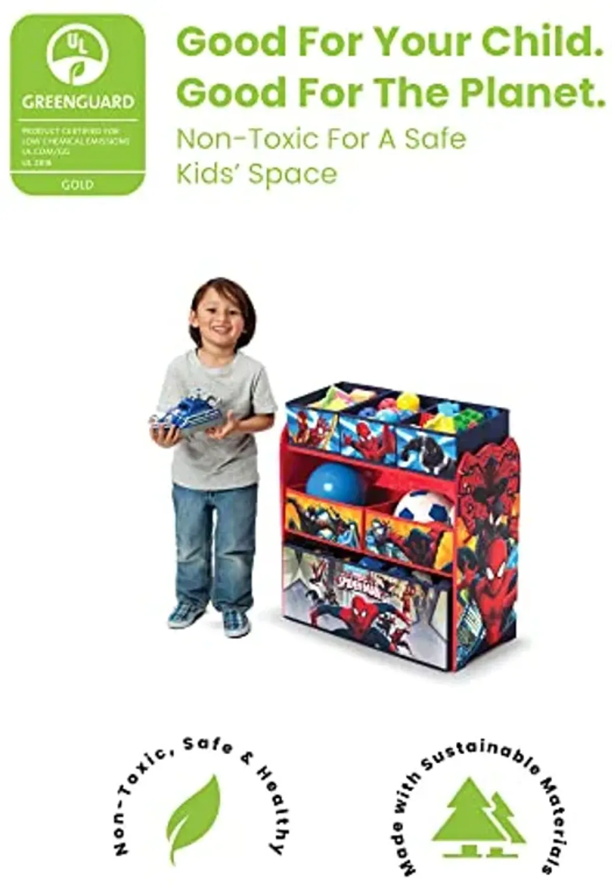 Delta Children 6 Bin Design and Store Toy Organizer - Greenguard Gold Certified, Spider-Man (Pack of 2)