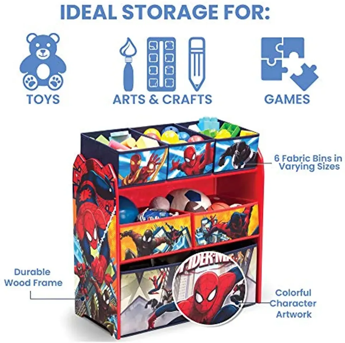 Delta Children 6 Bin Design and Store Toy Organizer - Greenguard Gold Certified, Spider-Man (Pack of 2)