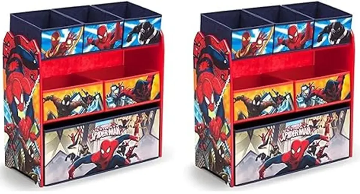 Delta Children 6 Bin Design and Store Toy Organizer - Greenguard Gold Certified, Spider-Man (Pack of 2)