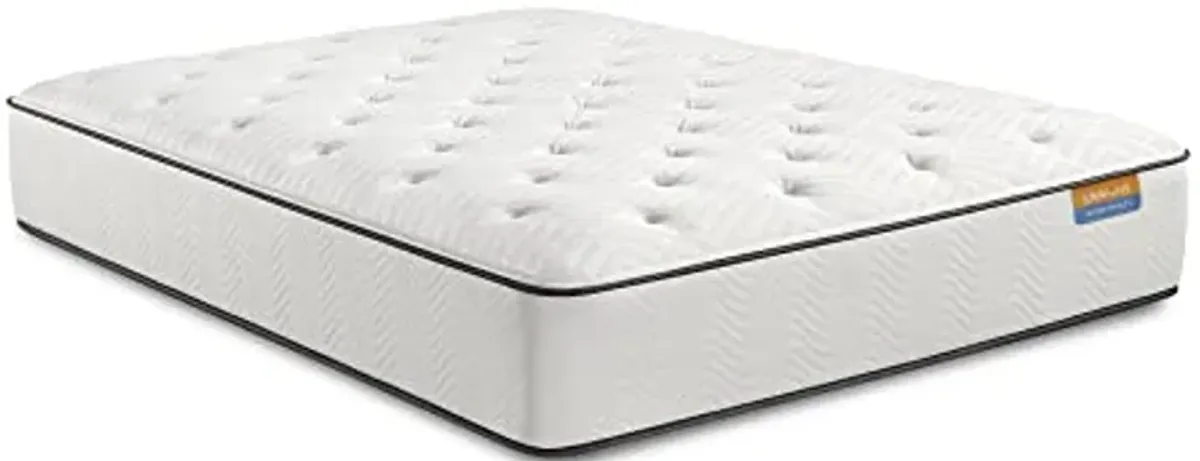 Simmons Dreamwell Collection, 13.75 Inch Americus Twin Size Traditional Mattress, Plush Feel, White, Gel Foam, Innerspring, Supportive, Cooling, CertiPUR-US Certified