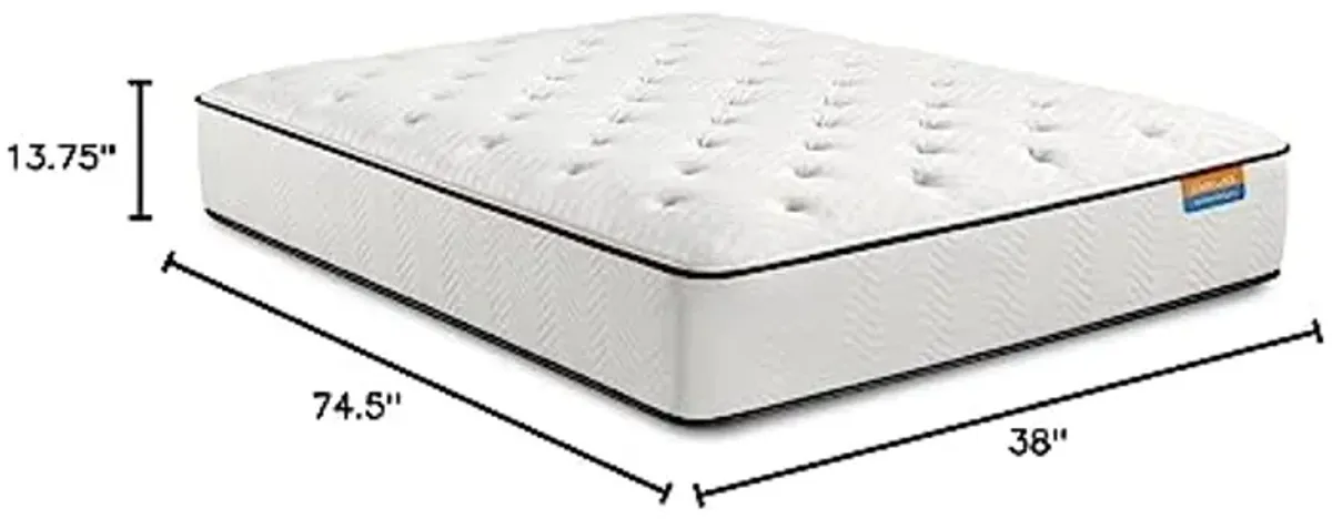 Simmons Dreamwell Collection, 13.75 Inch Americus Twin Size Traditional Mattress, Plush Feel, White, Gel Foam, Innerspring, Supportive, Cooling, CertiPUR-US Certified