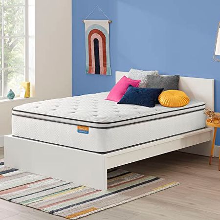 Simmons Dreamwell Collection, 14.75 Inch Americus Twin Size Traditional Mattress, Plush Feel, Pillow Top, White, Gel Foam, Innerspring, Supportive, Cooling, CertiPUR-US Certified