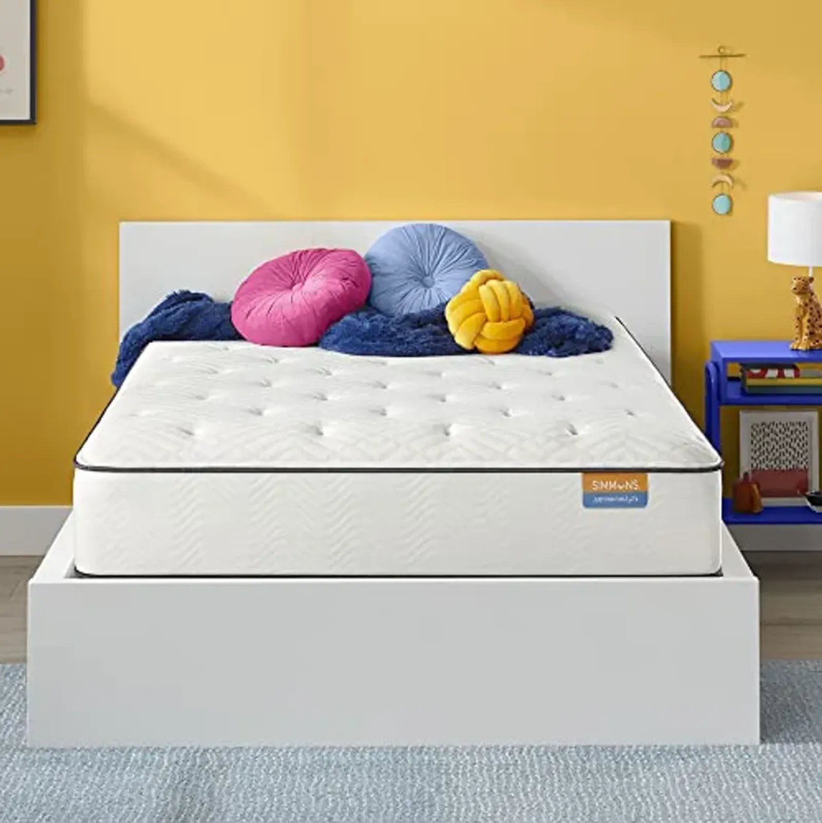 Simmons Dreamwell Collection, 13.75 Inch Americus Twin XL Size Traditional Mattress, Plush Feel, White, Gel Foam, Innerspring, Supportive, Cooling, CertiPUR-US Certified