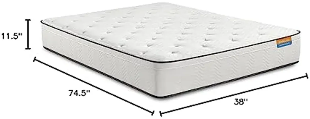 Simmons Dreamwell Collection, 11.5 Inch Alexandria Twin Size Traditional Mattress, Medium Feel, Euro Top, White, Gel Foam, Innerspring, Pressure Relief, Supportive, Cooling, CertiPUR-US Certified