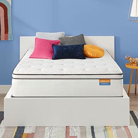 Simmons Dreamwell Collection, 14.75 Inch Americus Full Size Traditional Mattress, Plush Feel, Pillow Top, White, Gel Foam, Innerspring, Supportive, Cooling, CertiPUR-US Certified