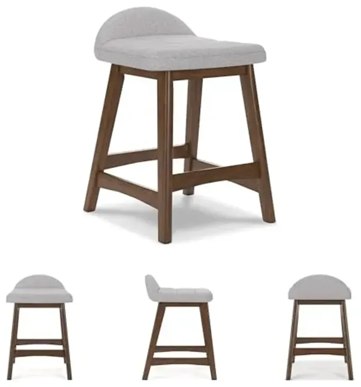 Signature Design by Ashley Lyncott Contemporary Counter Height Upholstered Bar Stool with Foam Cushion, Set of 2, Fabric Upholstery, 24.25", Light Gray & Brown
