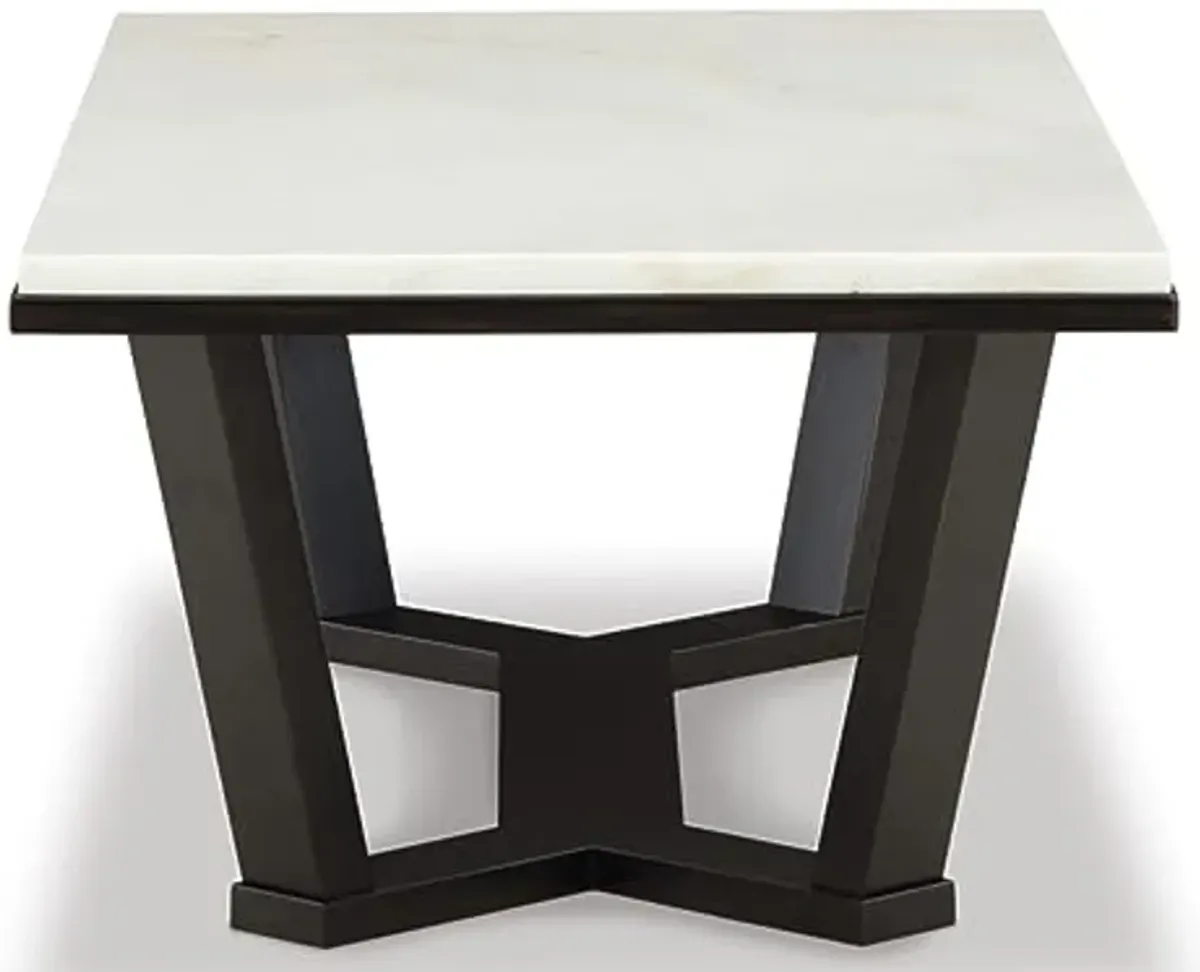 Signature Design by Ashley Fostead Contemporary Rectangular Coffee Table with Marble Top, White Marble & Dark Brown