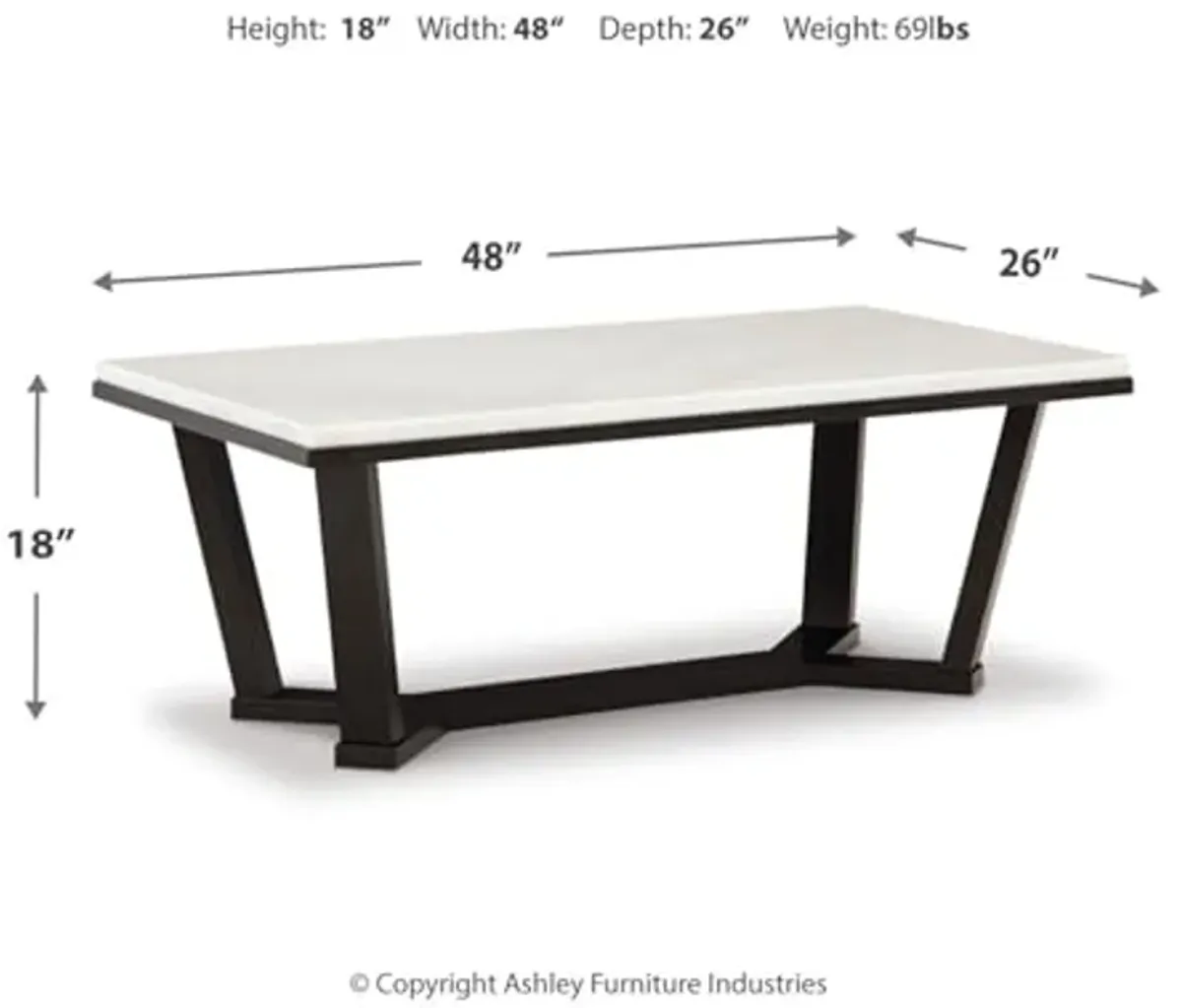 Signature Design by Ashley Fostead Contemporary Rectangular Coffee Table with Marble Top, White Marble & Dark Brown