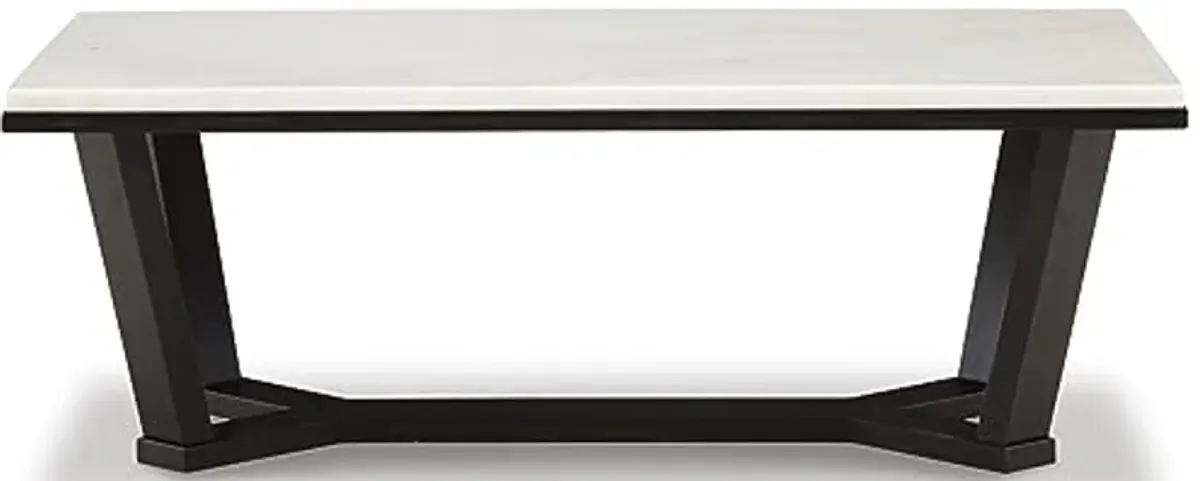 Signature Design by Ashley Fostead Contemporary Rectangular Coffee Table with Marble Top, White Marble & Dark Brown