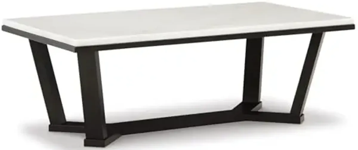 Signature Design by Ashley Fostead Contemporary Rectangular Coffee Table with Marble Top, White Marble & Dark Brown
