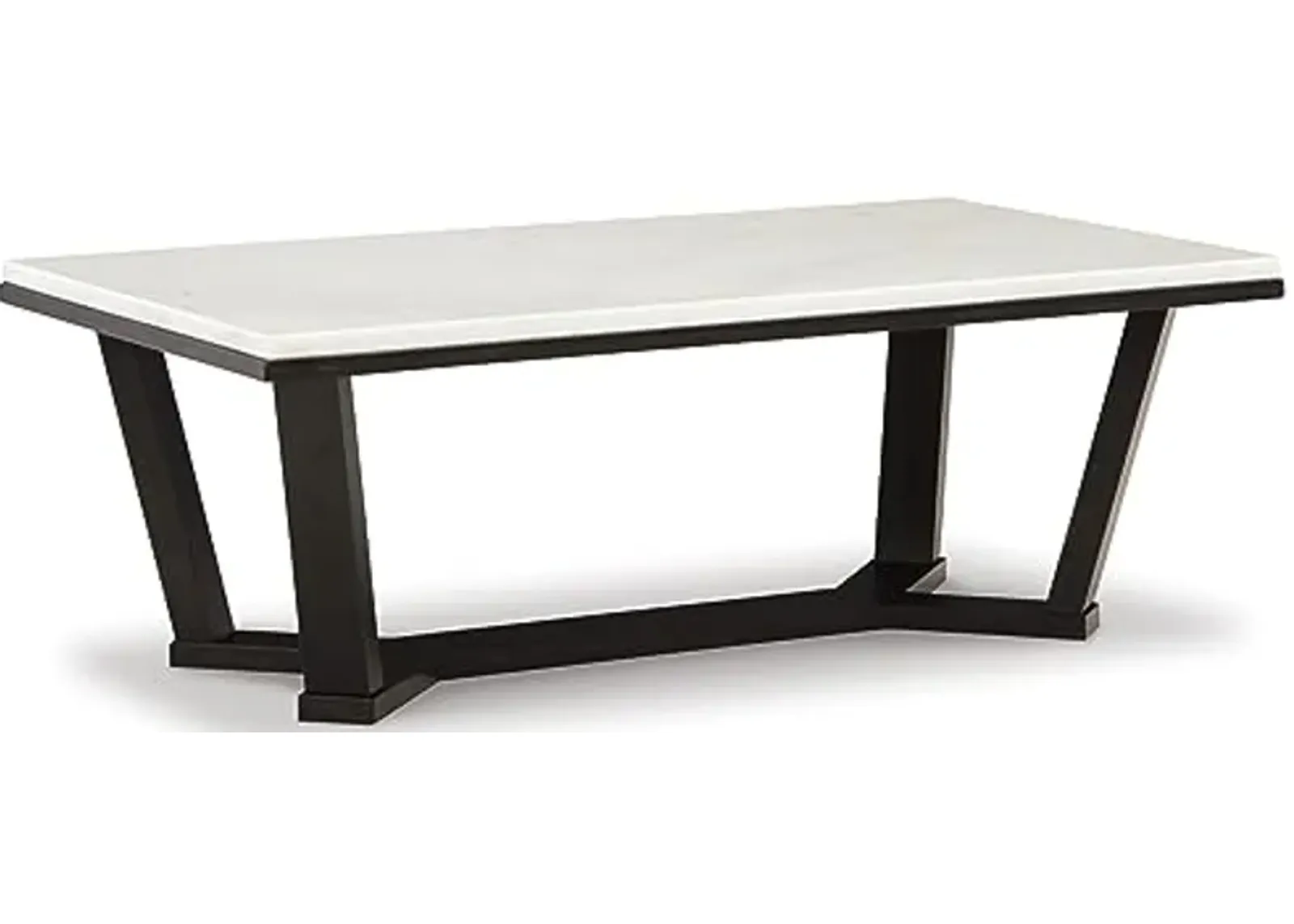 Signature Design by Ashley Fostead Contemporary Rectangular Coffee Table with Marble Top, White Marble & Dark Brown