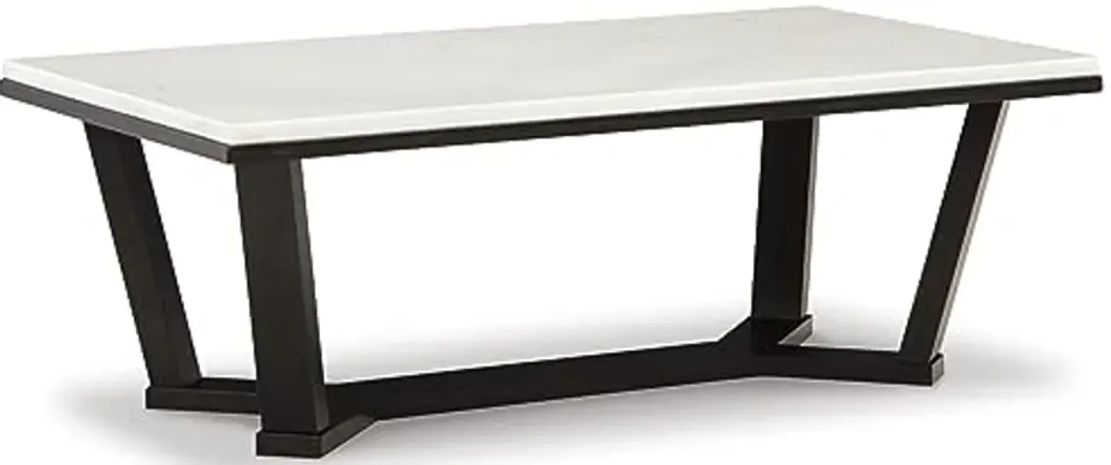 Signature Design by Ashley Fostead Contemporary Rectangular Coffee Table with Marble Top, White Marble & Dark Brown