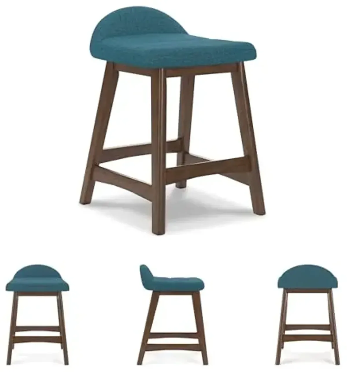 Signature Design by Ashley Lyncott Contemporary 24.25" Seat Height Counter Height Upholstered Bar Stool with Foam Cushion, 2 Count, Blue Fabric, Solid Hardwood Frame with Brown Finish