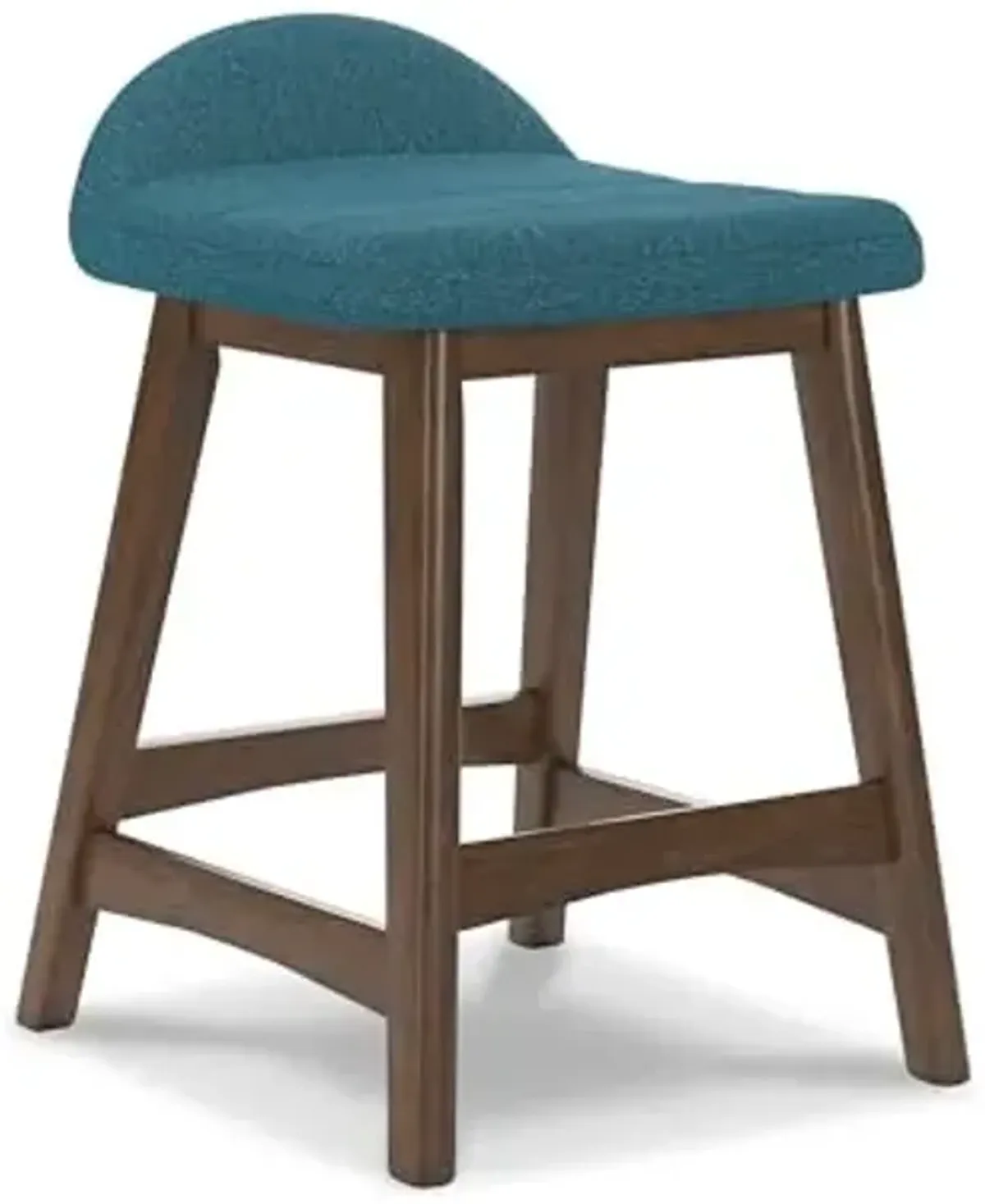 Signature Design by Ashley Lyncott Contemporary 24.25" Seat Height Counter Height Upholstered Bar Stool with Foam Cushion, 2 Count, Blue Fabric, Solid Hardwood Frame with Brown Finish