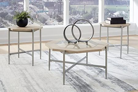 Signature Design by Ashley Varlowe Contemporary 3-Piece Table Set, Includes Coffee Table and 2 Side Tables, Beige & Light Brown