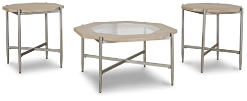 Signature Design by Ashley Varlowe Contemporary 3-Piece Table Set, Includes Coffee Table and 2 Side Tables, Beige & Light Brown