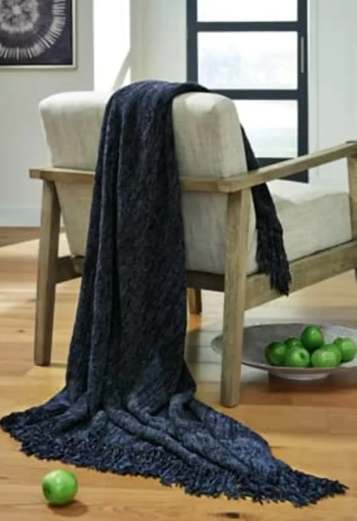 Signature Design by Ashley Tamish Casual 50" x 60" Woven Textured and Knotted Fringe Throw, Blue